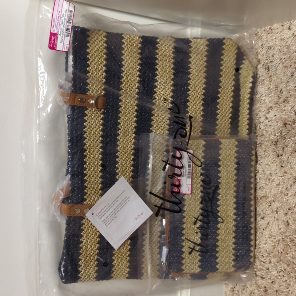 Thirty-one Around Town Tote Navy Striped Straw with Rubie Mini